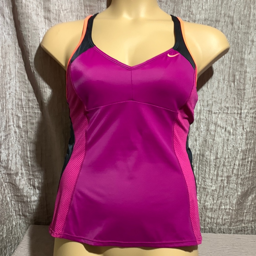 Nike Tank Top Activewear Tankini Swimwear Black Purple L Stretchy Pullover